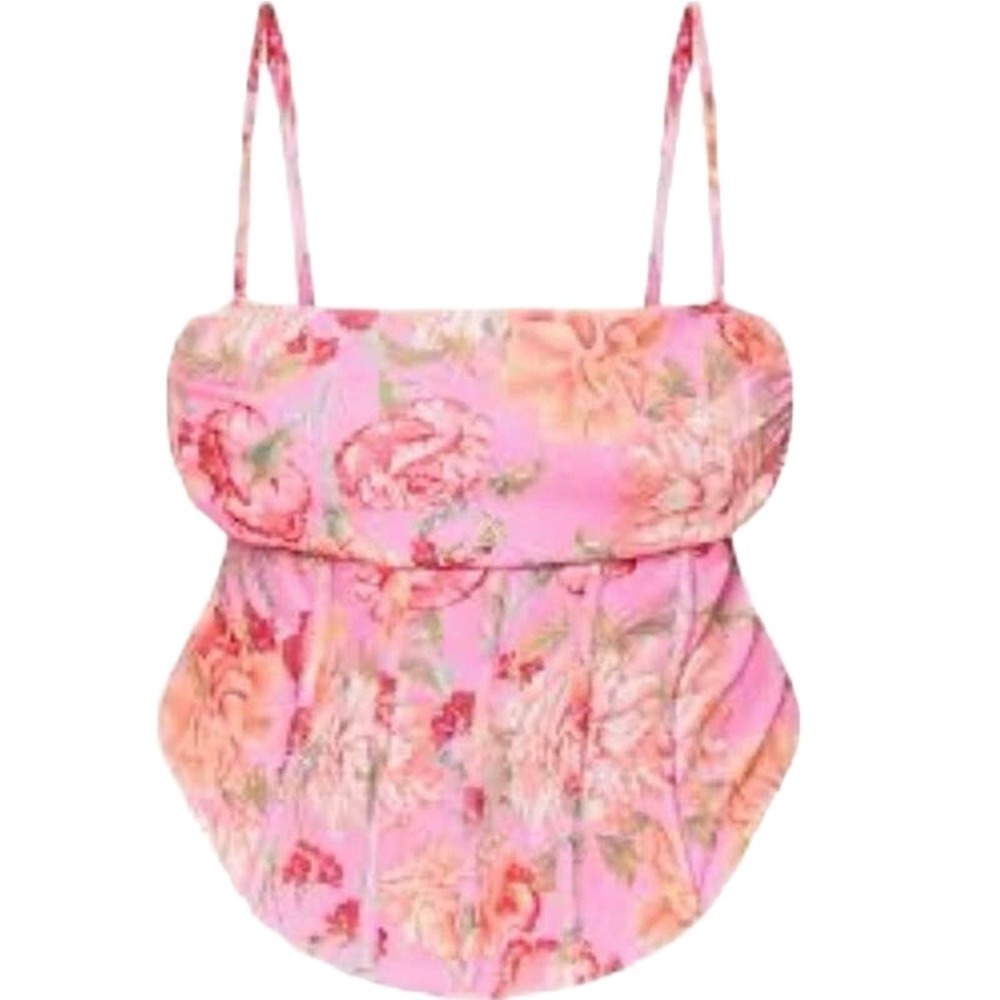 NWT PrettyLittleThing Plus Light Pink Floral Cowl Front Corset Top - 26 - Picture 1 of 7